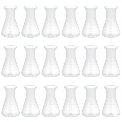 ULTECHNOVO 18 Pcs 50Ml Plastic Conical Flasks Set Graduated Transparent Polypropylene Erlenmeyer Flasks with Cover for School Science Experiments and Laboratory Use Stable Base Design