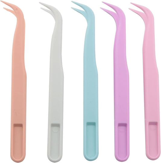 DGBRSM 10pcs 4.5 Inch Plastic Tweezers for DIY Jewelry Crafts Baking Decorating Feeding Reptiles Mixed Colors False Eyelash Double Eyelid Stickers Clamps Auxiliary Forks for Crafts Stickers