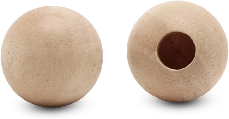 Large Wooden Beads for Crafts - Pack of 6 32mm 1-1/4 x 3/8 Inch Hole Large Wood Beads for Crafts withHoles for DIY | Round Wooden Balls for Crafts | Wood Beads for Jewelry Making | Woodpeckers