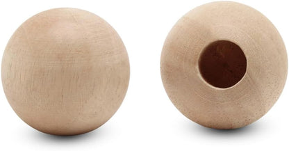 Large Wooden Beads for Crafts - Pack of 6 32mm 1-1/4 x 3/8 Inch Hole Large Wood Beads for Crafts withHoles for DIY | Round Wooden Balls for Crafts | Wood Beads for Jewelry Making | Woodpeckers