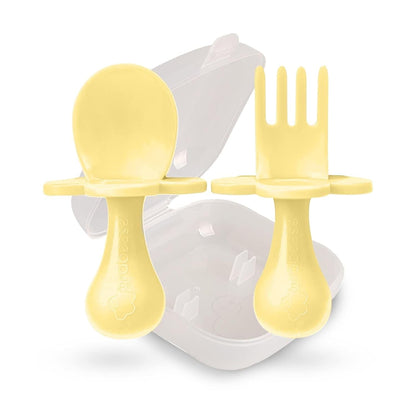 Grabease Baby Feeding Utensils - Anti-Choke Collar & Toddler Fork for Ages 1-3 - Easy-Grip Curved Handle Infant Spoon - Dishwasher-Safe Convenience & Baby Cutlery - Teal