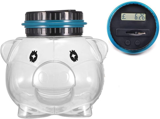 Electronic Piggy Bank for Kids Adults, Digital Counting Money Jar, CoinCounter Machine with LCD Counter, Clear Pig Shaped Piggy Bank for Boys (As Shown)