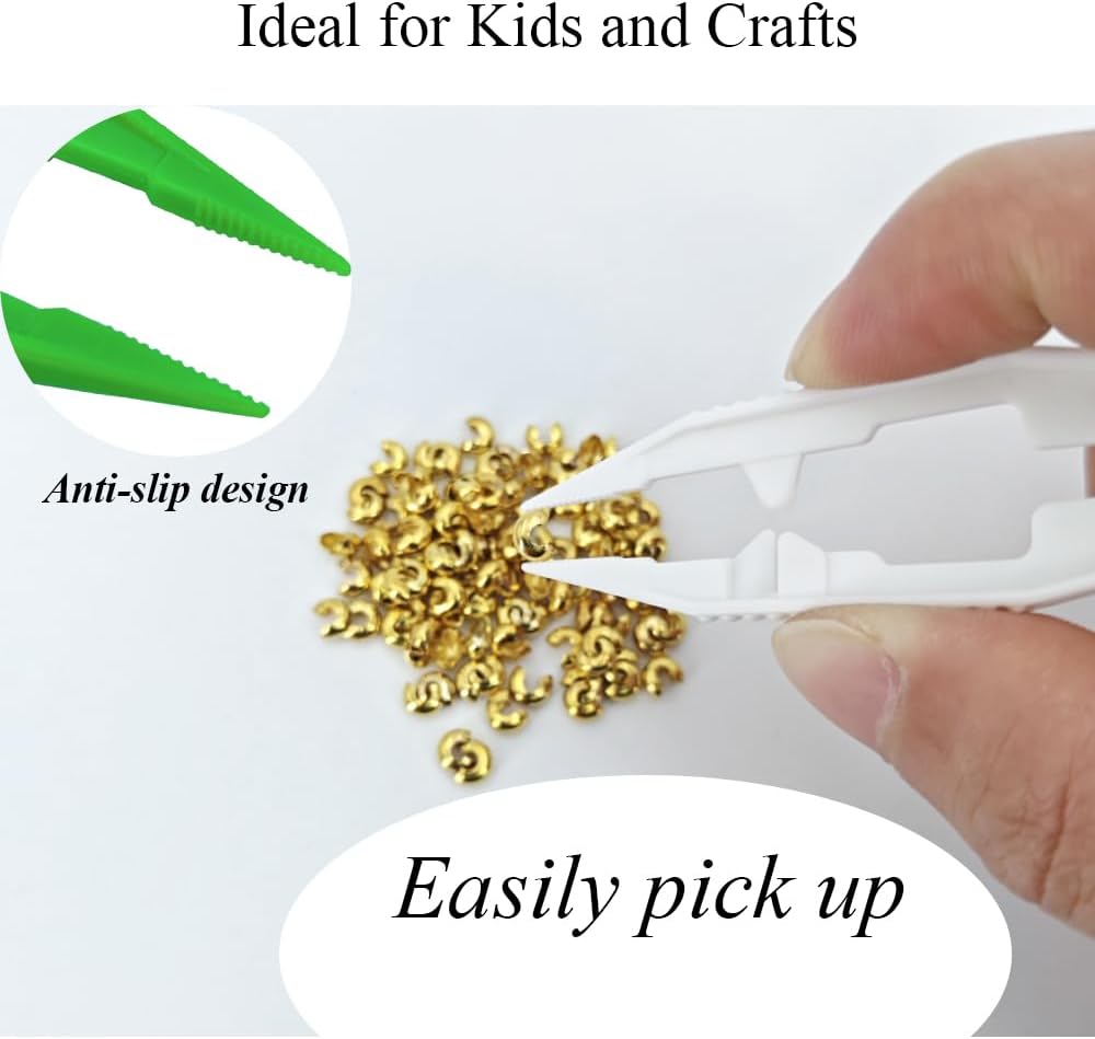Ckyleole 9 Pieces 3 Colors Plastic Tweezers 4.13 Inch Craft Tweezers Forceps Thickened Plastic Sturdy Fine Motor Skill Learning for Perler Beads Jewelry Making Family Classroom School