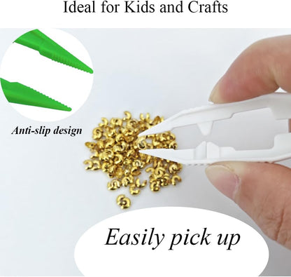 Ckyleole 9 Pieces 3 Colors Plastic Tweezers 4.13 Inch Craft Tweezers Forceps Thickened Plastic Sturdy Fine Motor Skill Learning for Perler Beads Jewelry Making Family Classroom School
