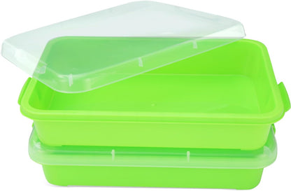 Sensory Bin Sand Tray with Lid for Toddlers 2 Pcs 15in Portable Sandbox Toy Large Plastic Tray for Kids 3 4 5 6 Fill with Sand, Water, Beads, and More (Green+Blue)