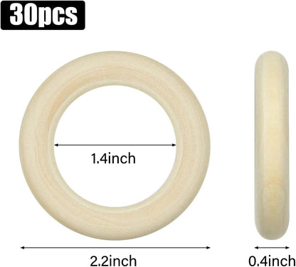 100 Pcs 5 Sizes Natural Wood Rings for Crafts, Unfinished Smooth Wooden Ring for Macrame, Wood Circles for Craft, DIY Ring Pendant and Connectors Jewelry Making