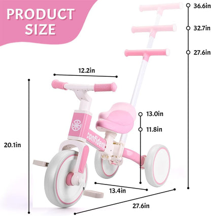 XIAPIA Tricycle for Toddlers 1-3 Year Olds, 5 in 1 Toddler Balance Bike with Removable Pedal, Push Trike Toys with Adjustable Pushrod for 2 3 4 5 Year Old Boys & Girls, Birthday Gifts for Kids