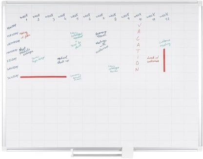 MasterVision gridded Magnetic Steel Dry Erase Planning Board, 1 x 2 Grid, 36 x 24, White Surface, Silver Aluminum Frame
