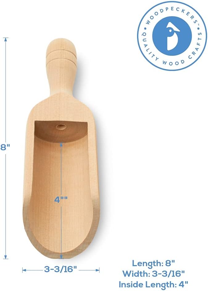 Mini Wooden Scoops 3-3/4 Inches Long, 50 Unfinished Mini Scoops for Jars, Bath Salts, Body Scrubs, Salt & Spice Containers, by Woodpeckers