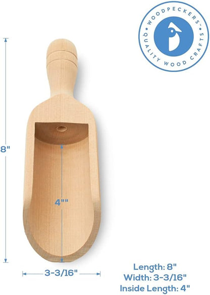Mini Wooden Scoops 3-3/4 Inches Long, 50 Unfinished Mini Scoops for Jars, Bath Salts, Body Scrubs, Salt & Spice Containers, by Woodpeckers