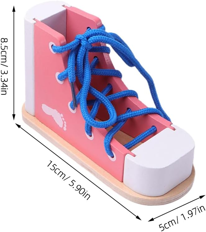 NUOBESTY Shoe Tie Practice for Kids Learn to Tie Shoes Wooden Lacing Toy Shoelaces Tying Teaching Prop Montessori Early Education Toy Pink