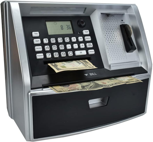 ATM Savings Bank with Debit Card, Electronic Piggy Bank for Real Money, Coin Recognition, Targets Setting, Password Login, Voice Prompt, Great Gift for Boys Girls (Golden/Black)