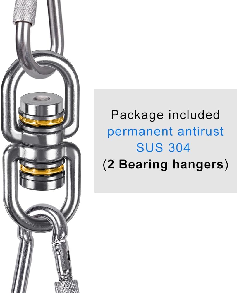 SELEWARE Silent Bearing Swing Swivel, 360° Rotational Device Hanging Accessory with Removeable Buckle for Tree Swing, Hammock Chair, Climbing Rope, Yoga, Kids Swing Swivel 1200LB Capacity, 2 Pack