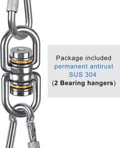 SELEWARE Silent Bearing Swing Swivel, 360° Rotational Device Hanging Accessory with Removeable Buckle for Tree Swing, Hammock Chair, Climbing Rope, Yoga, Kids Swing Swivel 1200LB Capacity, 2 Pack