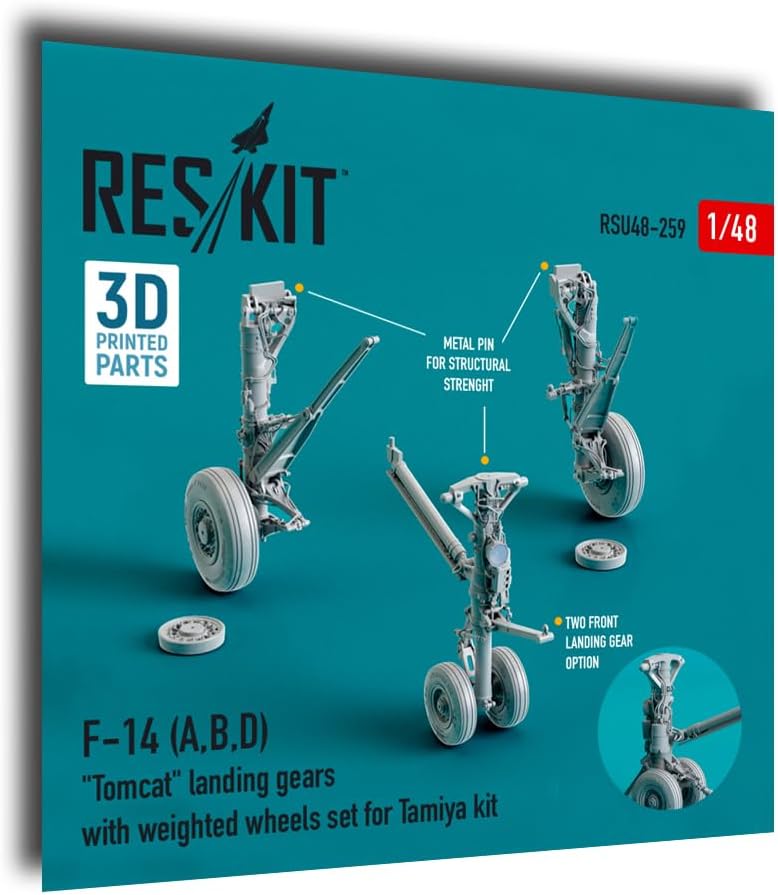 Reskit RSU48-0259 1/48 F-14 (A,B,D) Tomcat Landing Gears with Weighted Wheels Set for Tamiya kit (Resin & 3D Printing)