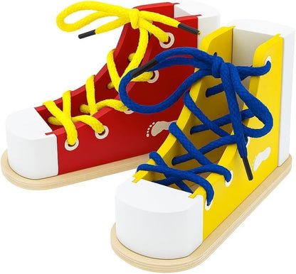 Mikily‘s Learn to Tie Shoes for Kids with Wooden Lacing Shoe Tying Kids Shoe Tying Practice Kit with Wooden Toys Blue