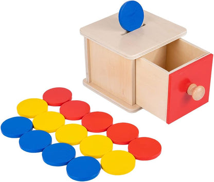 Adena Montessori Coin Box -Natural Wood Double-Sided Object Permanence Box Toy for 1-Year-Old Babies, Wooden Montessori Developmental Toy for 6-12 Month, Early Learning Gift
