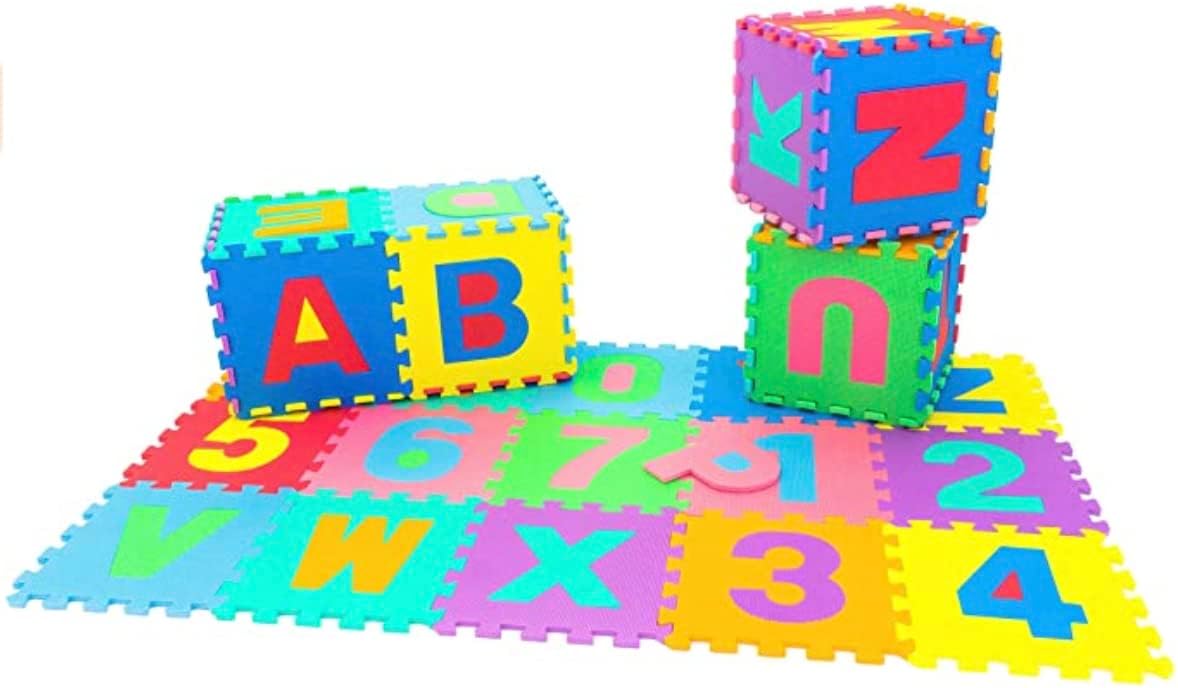 Little fun times Alphabet Play Mat for Baby Large 60 Pieces 12inch. Total 71.5x71.5 inch 36 SqFt Interlocking Floor Puzzle EVA Tiles Playmat for Toddler and Kids Letters and Numbers with Edges.