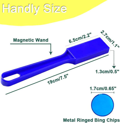 Magnetic Bingo Wands 7.5" with Magnet Bar Science Educational Supplies 6 Colors Collect Tool for Paper Clips, Nails, Screws, Pins, Sewing Needles and Studs