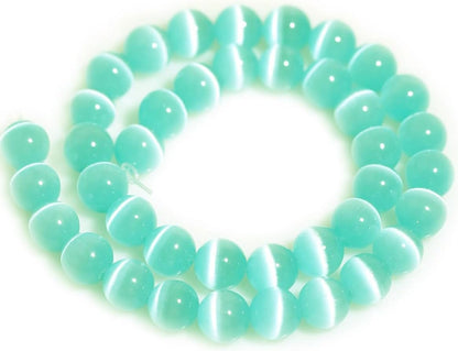 HAAMIIQII 8mm Light Blue Cat Eye Glass Round Crystal Stone Loose Gemstone Beads for Jewelry Making Bracelets Necklaces Earrings Crafts (45-50pcs)