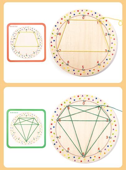 Wooden Threading Nail Board Montessori Teaching Aids - Rope Winding Graphics for Early Education and Geometric Puzzle Development
