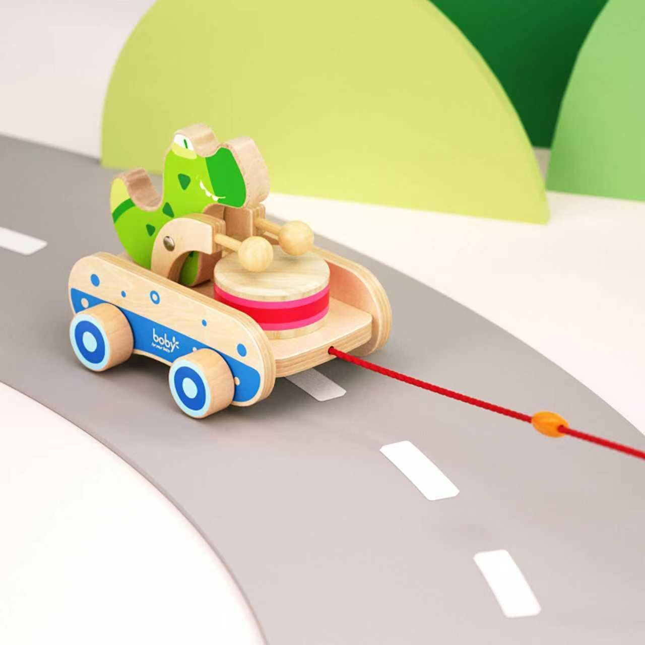 Baby Gift Wooden Toddler Pull Toy, Crocodile Drum Tapping Children's Toy, Baby dragging and Learning to Walk, Rope Traction Rope Crawling for Toddlers Ages 1+