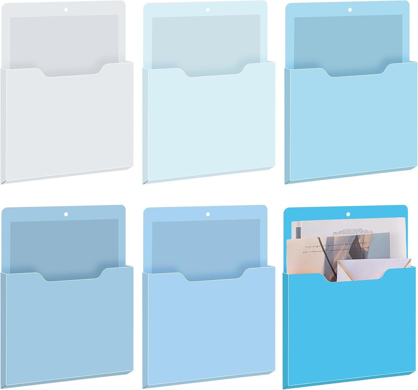 Fuutreo 6 Pcs Magnetic Wall File Organizer Magnetic Wall File Holder Refrigerator Magazine Holder for Mail Letters Paper(Aqua Green,Vertical-large)