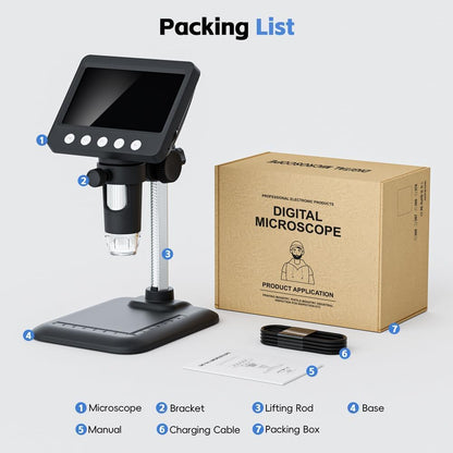 4.3" Digital Microscope for Adults, SKYEAR Coin Microscope 1000X Magnification with 8 Ajustable LED Fill Lights, USB Microscope for Windows/MacOS, Coin Collection Supplies-Black
