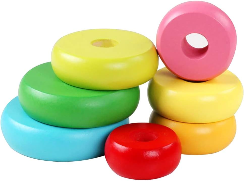 Stacking Rings Toy Wooden Rainbow Stacker Toddler Learning Toys for 18 Months 2 Year Old Baby Boys Girls Non-Toxic