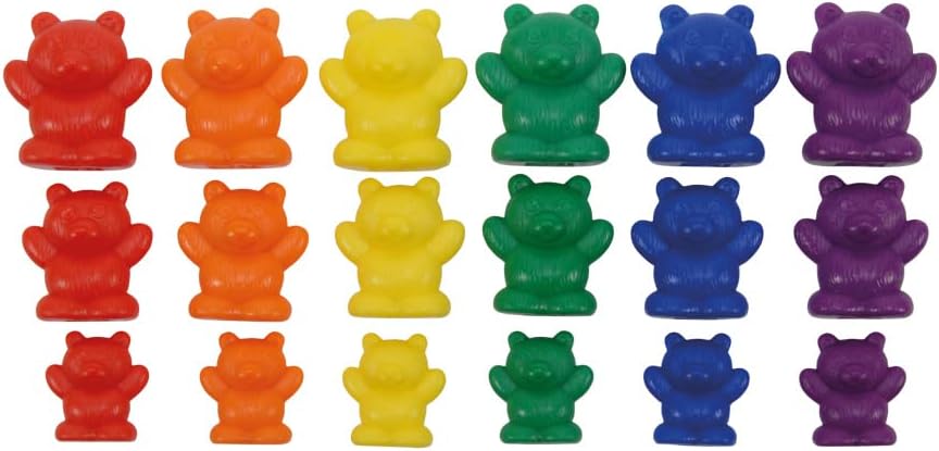 EAI Education Bear Counters: 3 Sizes: 6 Colors - Set of 96 in a jar