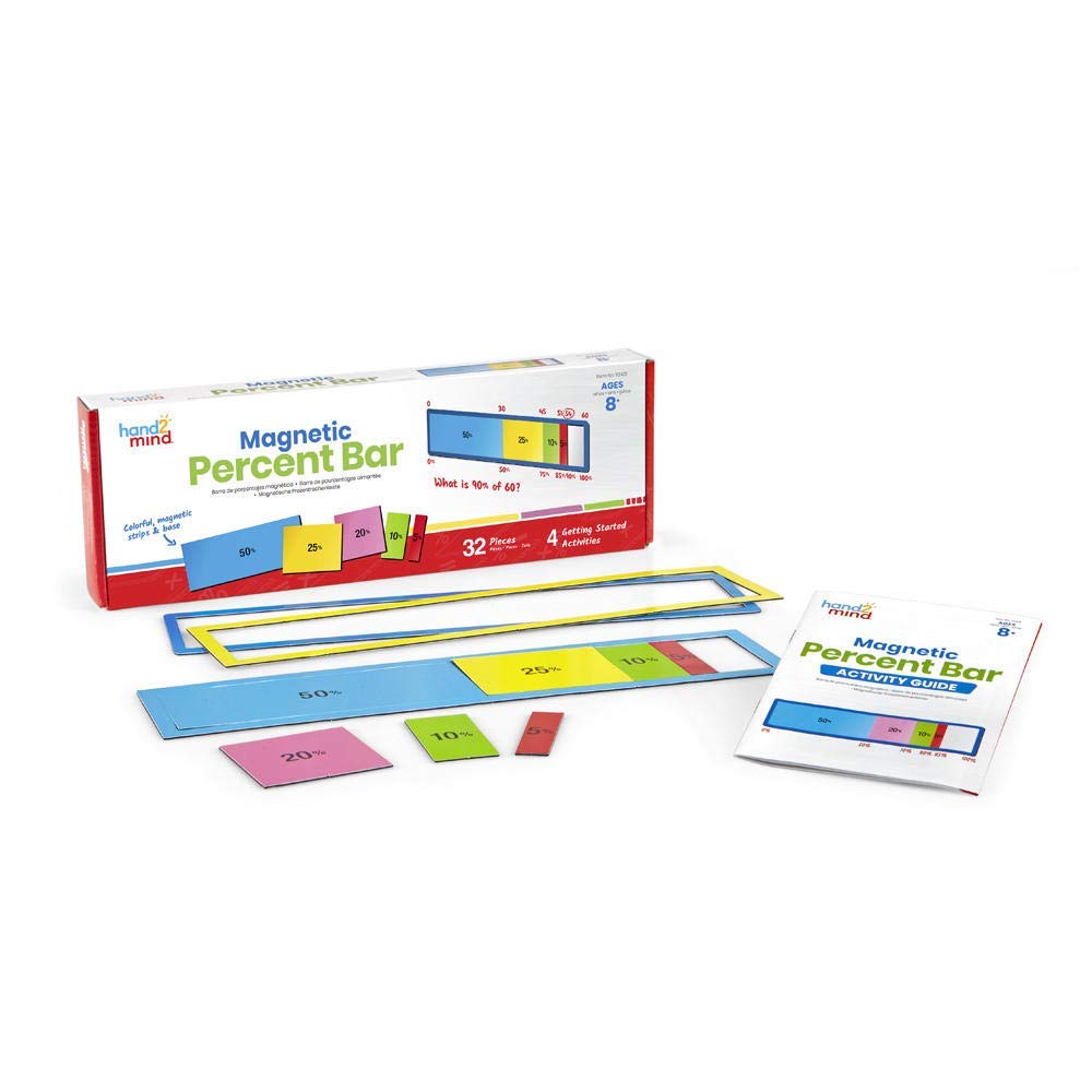 hand2mind Magnetic Demonstration Percent Bar, Fraction Bars, Magnetic Fraction Strips for Teacher Large, Math Teaching Tools, Math Manipulatives for 4th Grade, Teacher Supplies for Math Classroom