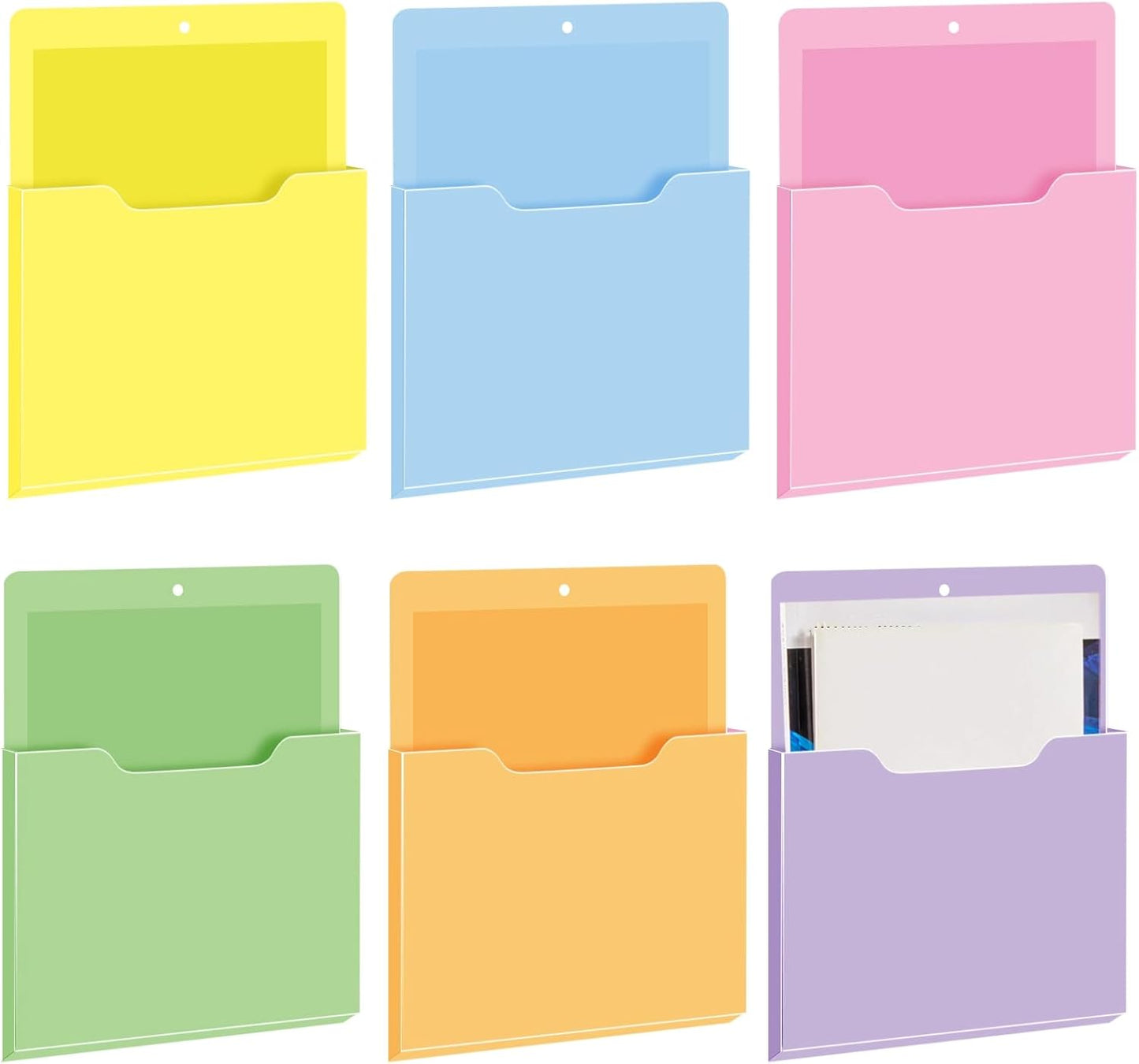Fuutreo 6 Pcs Magnetic Wall File Organizer Magnetic Wall File Holder Refrigerator Magazine Holder for Mail Letters Paper(Aqua Green,Vertical-large)