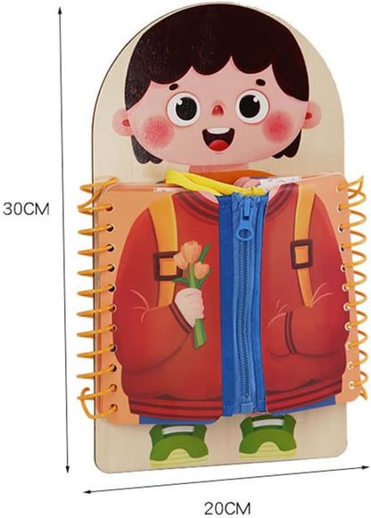 Montessori Wooden Multi-Layer Dressing Busy Board, Life Skills Toy for Toddlers