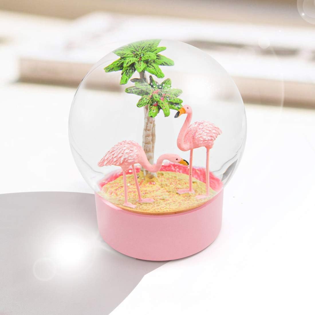 ANGELLOONG Pink Flamingo Snow Globe for Kids Girls, Originality 3D Flamingo Glitter Glass Snow Globes for Adults Women Christmas Valentines Home Decor, 100MM