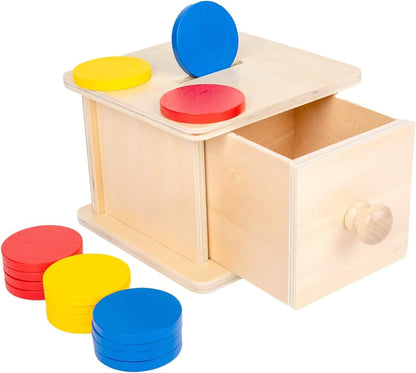 Adena Montessori Coin Box -Natural Wood Double-Sided Object Permanence Box Toy for 1-Year-Old Babies, Wooden Montessori Developmental Toy for 6-12 Month, Early Learning Gift