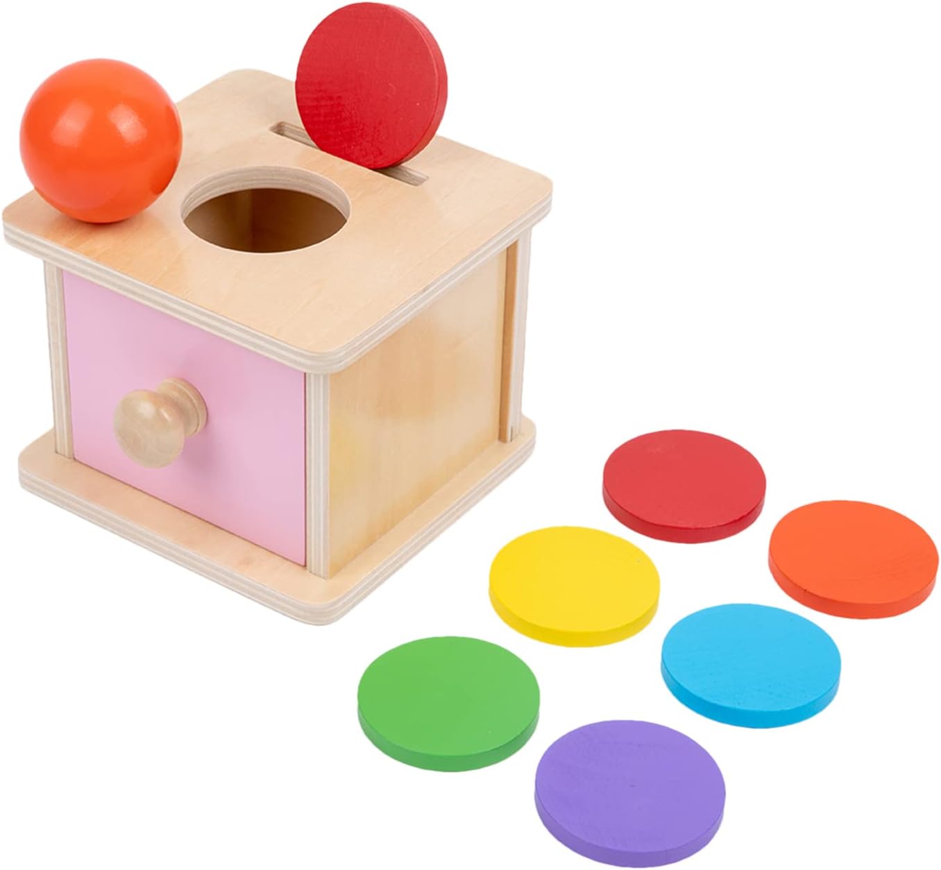 Adena Montessori Coin Box -Natural Wood Double-Sided Object Permanence Box Toy for 1-Year-Old Babies, Wooden Montessori Developmental Toy for 6-12 Month, Early Learning Gift