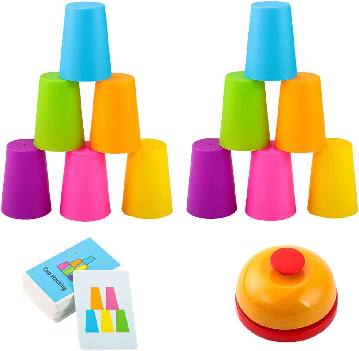 Quick Cups Games for Kids Intellectual Flying Stack Cups,Stacking Cups Games Parent-Child Interactive Game with 24 Picture Cards, 30 Cups