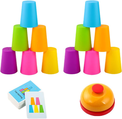 Quick Cups Games for Kids Intellectual Flying Stack Cups,Stacking Cups Games Parent-Child Interactive Game with 24 Picture Cards, 30 Cups
