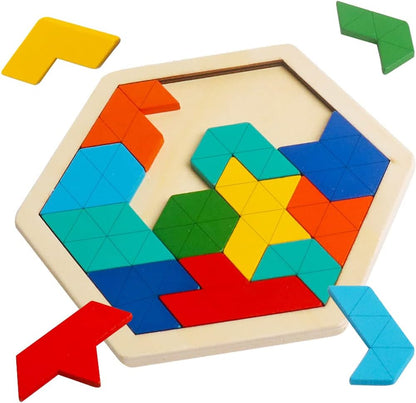 Skrtuan 5 Pack Wooden Puzzles Set - STEM Montessori Educational Board Games and Logic Traning Brain Teaser Geometric Shapes Tangram Puzzle Games for Kids Ages 3+
