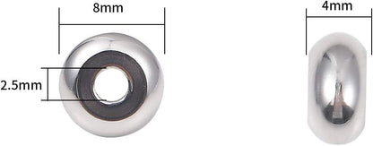 BEADIA Stainless Steel Spacer Beads 3x2.5mm Round Loose Charm Caps Beads for DIY Jewelry Making 100pcs with 1mm Hole