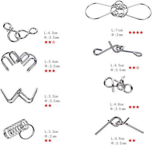 Mobestech Iq Puzzle Set 16 Pieces Brain Teaser Metal Wire Disentanglement Puzzles Educational Intelligence Game Toy for Kids and Adults