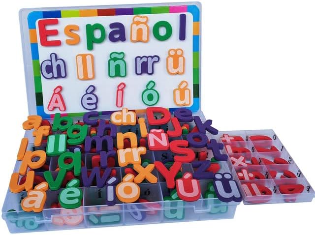 Spanish Magnetic Letters Alphabet Magnets - Letras Españolas y Números Magnéticos para Niños, 4 Colors for Classroom and Home Teaching, 4 Colores para La Enseñanza en Aula y Casa(4 Sets ES2)