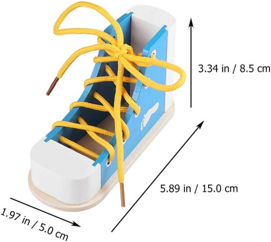 NUOBESTY Shoe Tie Practice for Kids Learn to Tie Shoes Tying Practice Board Lacing Toy Wooden Shoelaces Knot Tying Kit Teaching Preschool Learning Toys, Blue