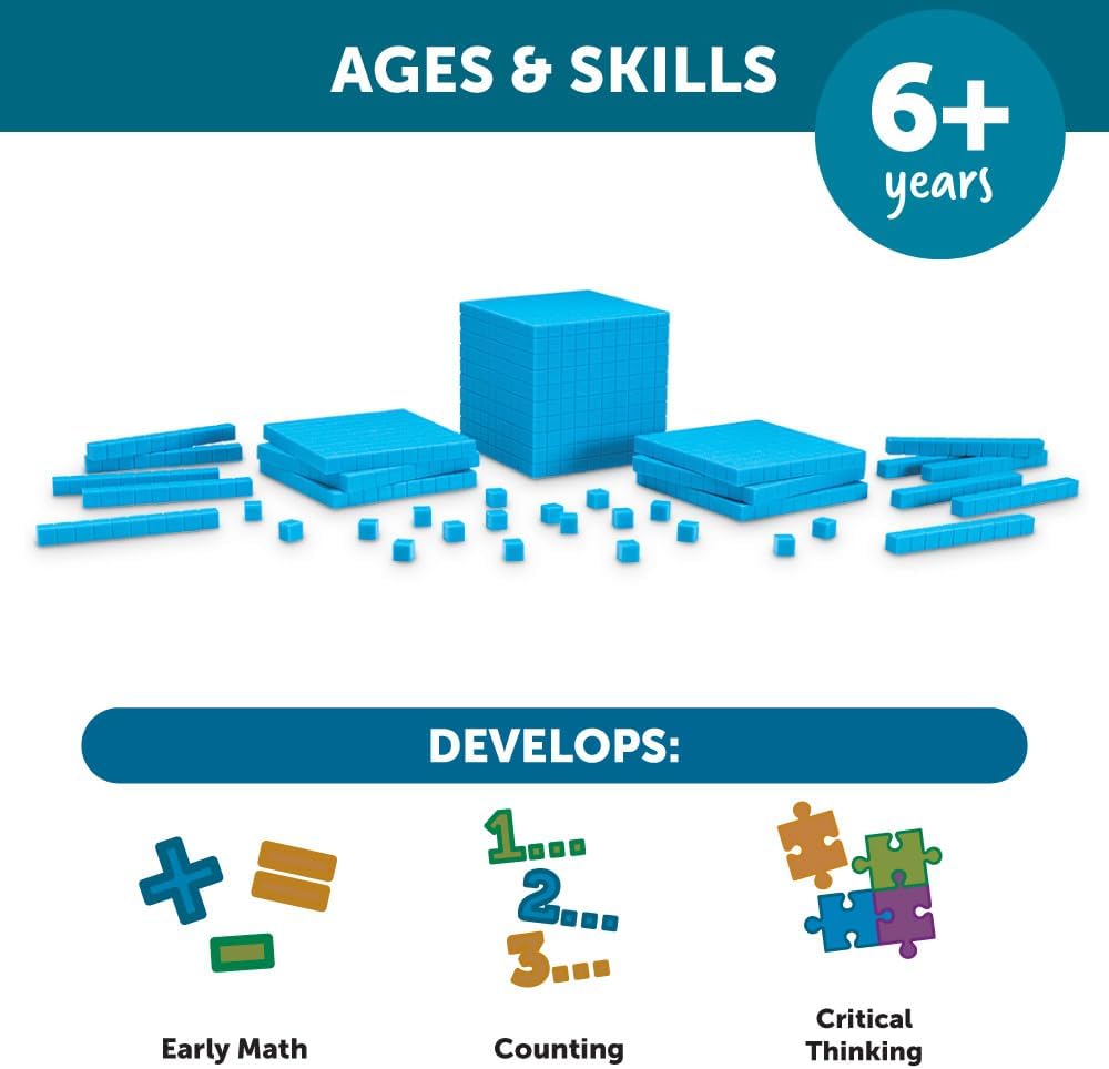 Learning Resources Base Ten Blocks Smart Pack - 121 Pieces, Ages 6+, Grades 1+, Math First Grade Games, School Supplies
