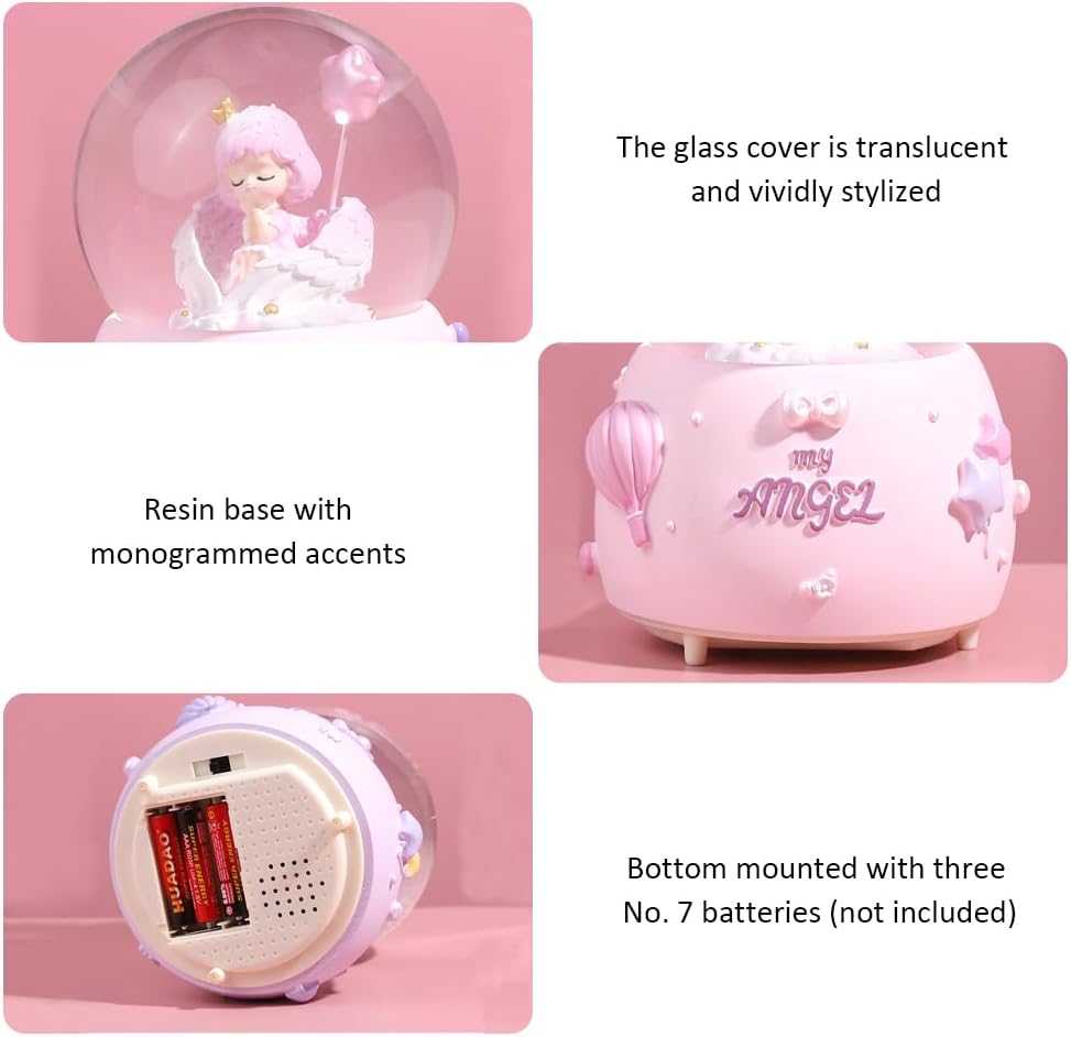 Angel Snow Globe, 80mm Musical Snow Globe with Color Changing LED Lights, Perfect Birthday for Daughter Wife Girlfriend Girls (Purple)
