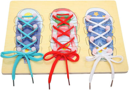 Toyvian Shoelace Threading Teaching Toy 11.81X8.66In Wooden Shoelace Board for Kids Learn to Tie Shoelaces Practice Shoe Tying Educational Toddler Toy for Fine Motor Skills Development