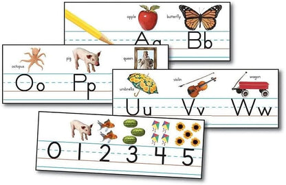 Carson Dellosa Education 26 pc Set of ABC Bulletin Board Decorations aids early learning with bright alphabet visuals and sight word images that help toddlers build strong foundational sound skills.