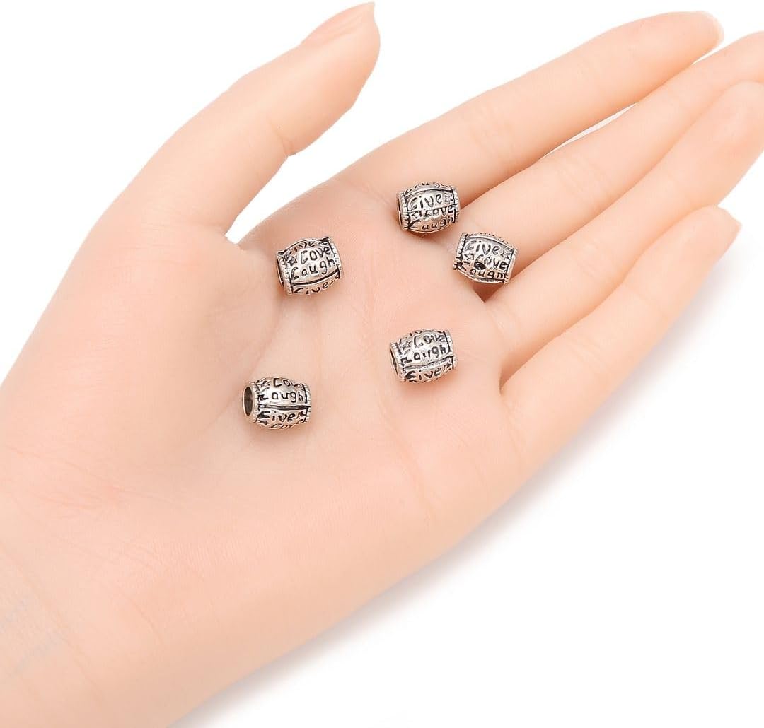40pcs Live Love Laugh Large Hole Loose Beads (4.5mm Hole) Antique Silver Metal Spacer for DIY Craft Jewelry Making MEC-C9