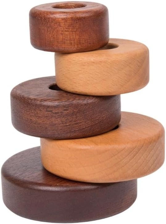 Wooden Stacking Rings for Babies, Montessori Stacker Toys for Toddlers 18+ Months, Educational Learning Sorter and Stacking Tower, Natural Wood Toy for Fine Motor Skills (Circle)