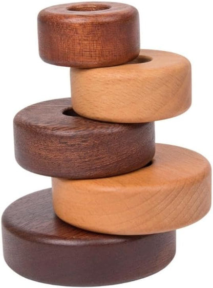 Wooden Stacking Rings for Babies, Montessori Stacker Toys for Toddlers 18+ Months, Educational Learning Sorter and Stacking Tower, Natural Wood Toy for Fine Motor Skills (Circle)